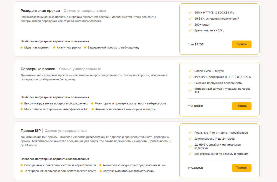Тарифы MangoProxy